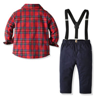Load image into Gallery viewer, 2 Pieces Set Baby Kid Boys Checked Bow Shirts And Solid Color Jumpsuits Wholesale 22071969
