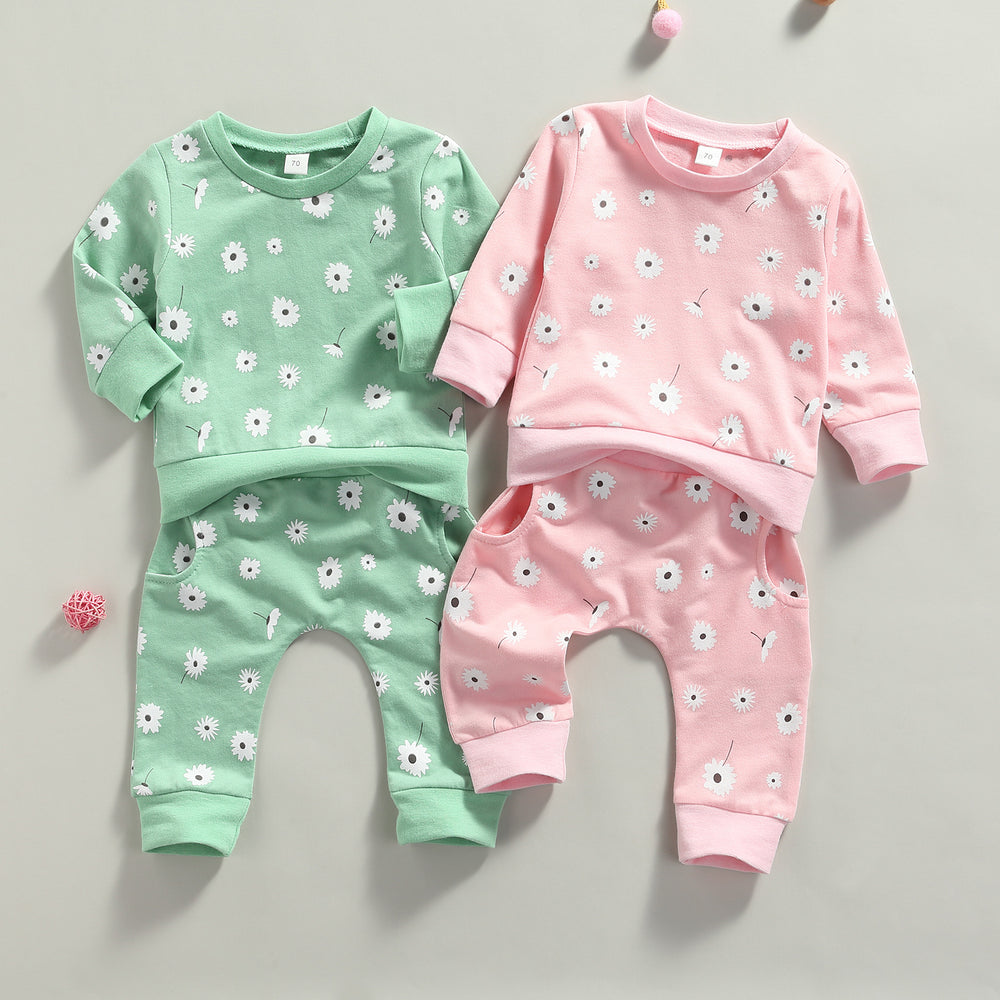 2 Pieces Set Baby Unisex Flower Print Tops And Pants Wholesale 220726119