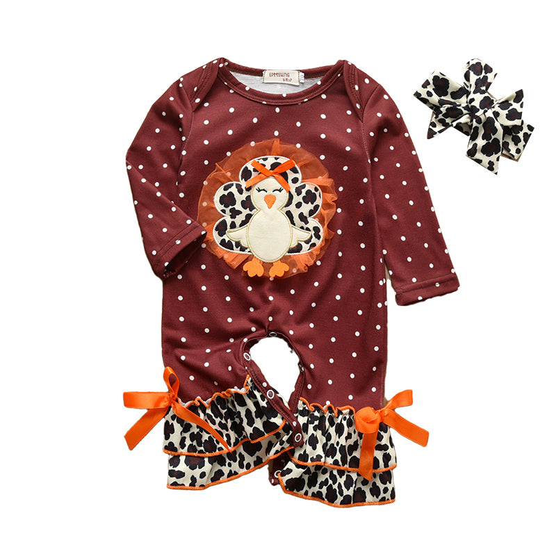 Baby Unisex Polka dots Cartoon Bow Cow Thanksgiving Jumpsuits Wholesale 220726121