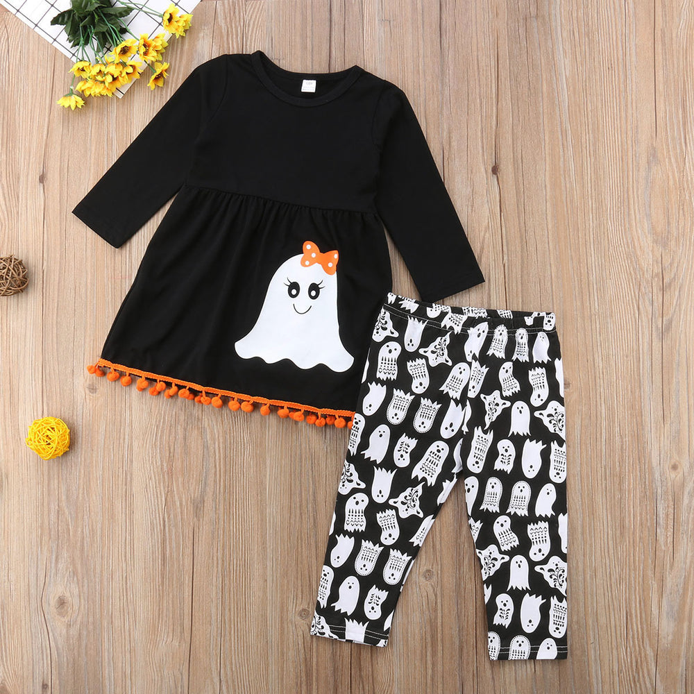 2 Pieces Set Baby Kid Girls Halloween Cartoon Print Tops And Pants Wholesale 22072636