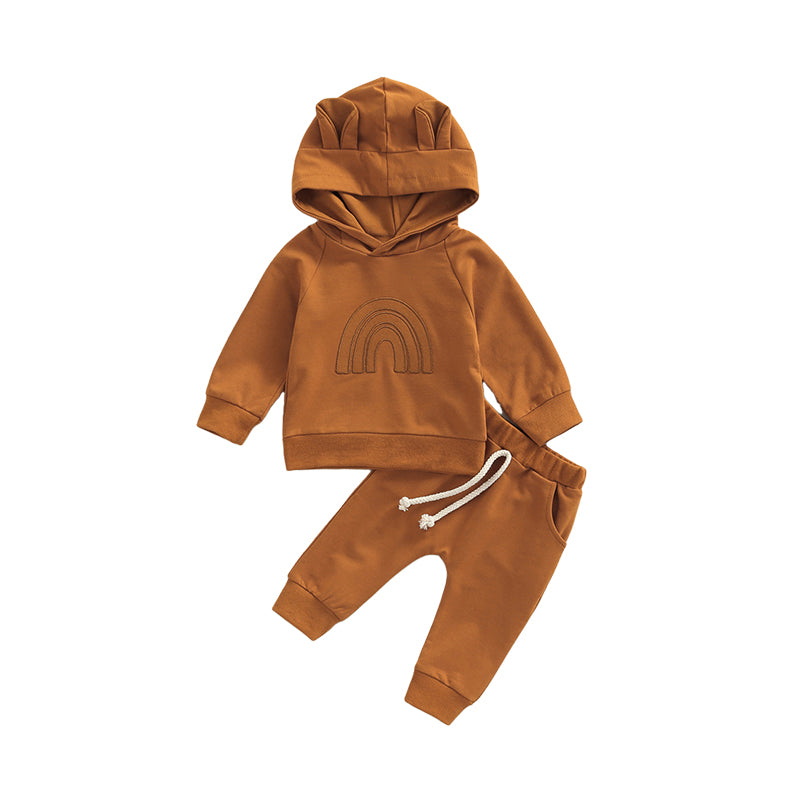 2 Pieces Set Baby Kid Unisex Embroidered Hoodies Swearshirts And Solid Color Ribbon Pants Wholesale 220726466