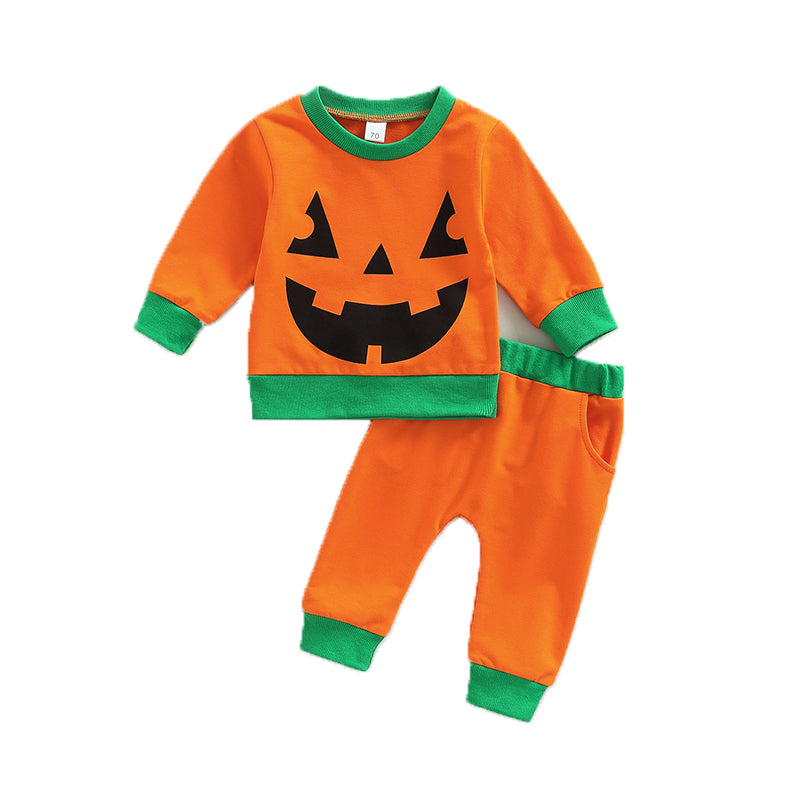 2 Pieces Set Baby Kid Unisex Halloween Color-blocking Print Tops And Pants Wholesale 220726473