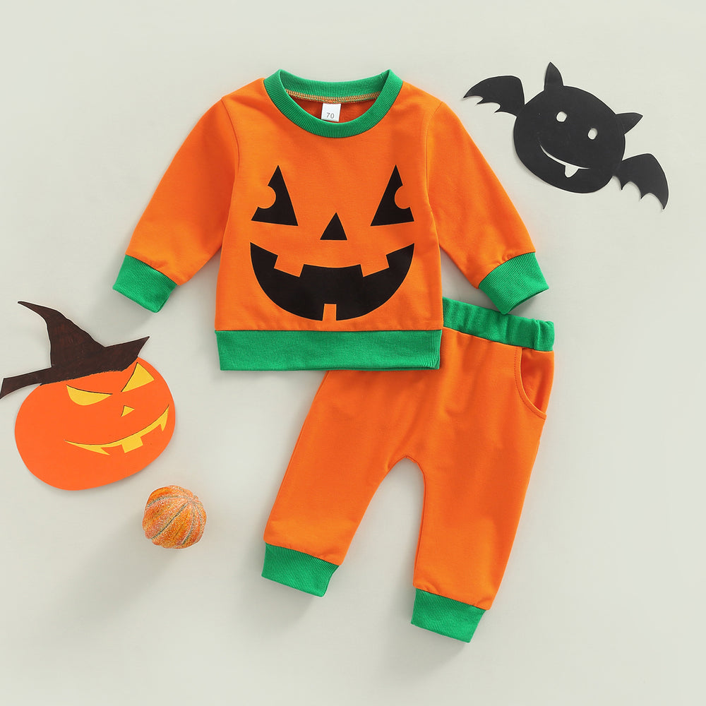 2 Pieces Set Baby Kid Unisex Halloween Color-blocking Print Tops And Pants Wholesale 220726473