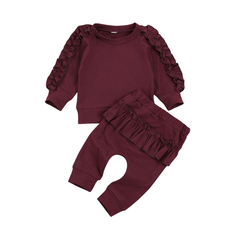 2 Pieces Set Baby Girls Solid Color Tops And Pants Wholesale 22072654