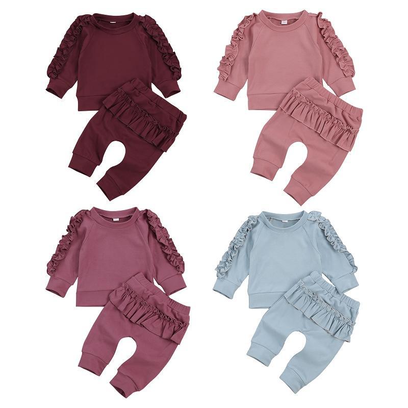 2 Pieces Set Baby Girls Solid Color Tops And Pants Wholesale 22072654