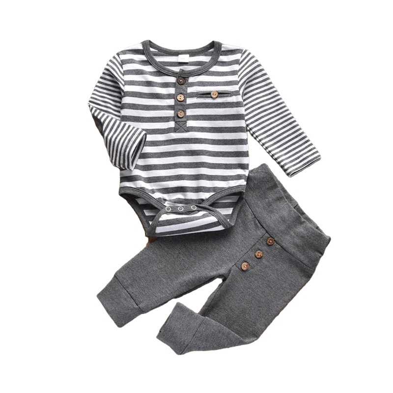 2 Pieces Set Baby Boys Striped Rompers And Solid Color Pants Wholesale 22072660