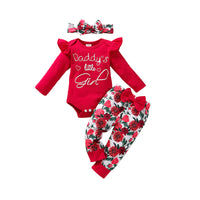 Load image into Gallery viewer, 3 Pieces Set Baby Girls Letters Rainbow Love heart Polka dots Animals Cartoon Star Print Rompers Flower Bow Pants And Headwear Wholesale 22072698
