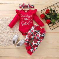 Load image into Gallery viewer, 3 Pieces Set Baby Girls Letters Rainbow Love heart Polka dots Animals Cartoon Star Print Rompers Flower Bow Pants And Headwear Wholesale 22072698
