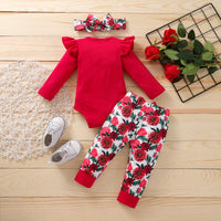 Load image into Gallery viewer, 3 Pieces Set Baby Girls Letters Rainbow Love heart Polka dots Animals Cartoon Star Print Rompers Flower Bow Pants And Headwear Wholesale 22072698
