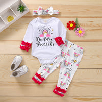 Load image into Gallery viewer, 3 Pieces Set Baby Girls Letters Rainbow Love heart Polka dots Animals Cartoon Star Print Rompers Flower Bow Pants And Headwear Wholesale 22072698
