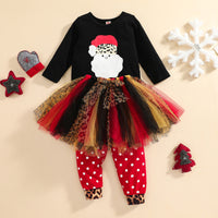 Load image into Gallery viewer, 3 Pieces Set Baby Kid Girls Christmas Cartoon Print Tops Polka dots Pants And Leopard Skirts Wholesale 220729325
