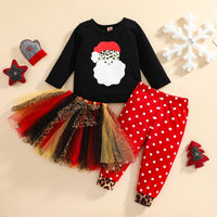 Load image into Gallery viewer, 3 Pieces Set Baby Kid Girls Christmas Cartoon Print Tops Polka dots Pants And Leopard Skirts Wholesale 220729325
