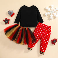 Load image into Gallery viewer, 3 Pieces Set Baby Kid Girls Christmas Cartoon Print Tops Polka dots Pants And Leopard Skirts Wholesale 220729325
