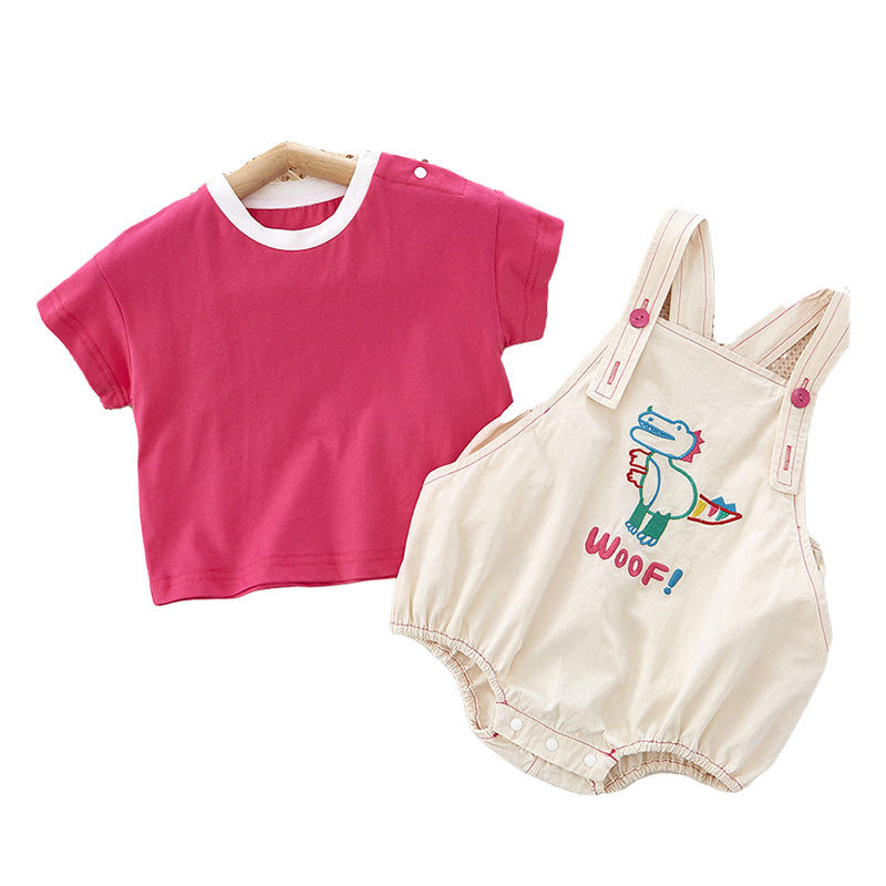2 Pieces Set Baby Unisex Solid Color T-Shirts Letters And Dinosaur Rompers Wholesale 220802270
