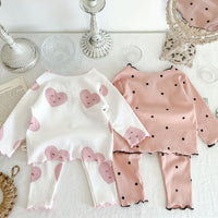 Load image into Gallery viewer, 2 Pieces Set Baby Girls Love heart Polka dots Print Tops And Pants Wholesale 220802480
