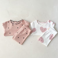 Load image into Gallery viewer, 2 Pieces Set Baby Girls Love heart Polka dots Print Tops And Pants Wholesale 220802480
