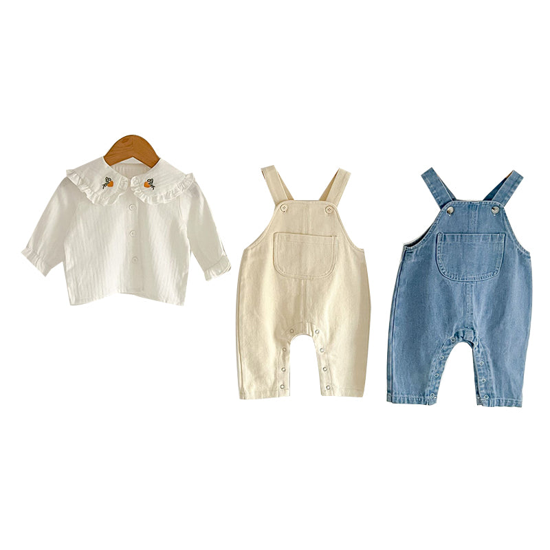 2 Pieces Set Baby Kid Girls Solid Color Blouses And Jumpsuits Wholesale 220802499