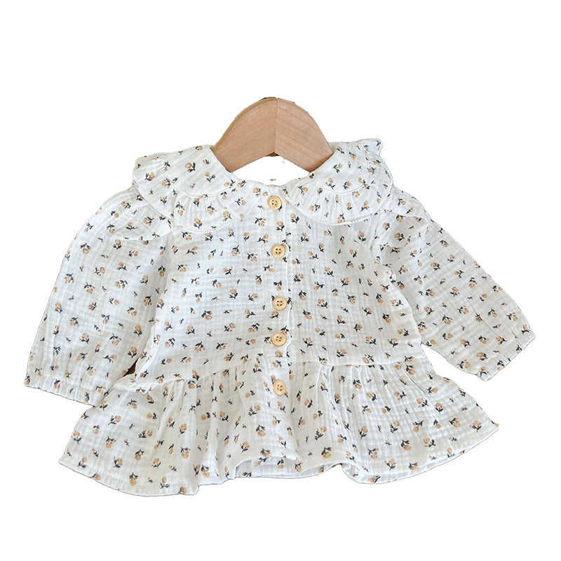 Baby Kid Girls Solid Color Flower Print Blouses Wholesale 220802529