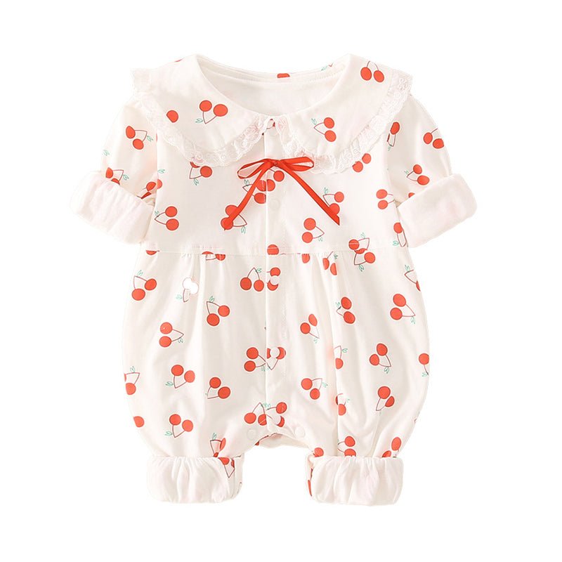 Baby Girls Fruit Bow Print Jumpsuits Wholesale 220802598