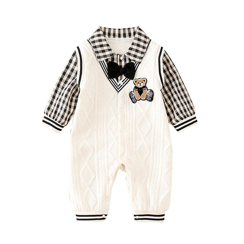 Baby Boys Checked Cartoon Bow Jumpsuits Wholesale 220802602