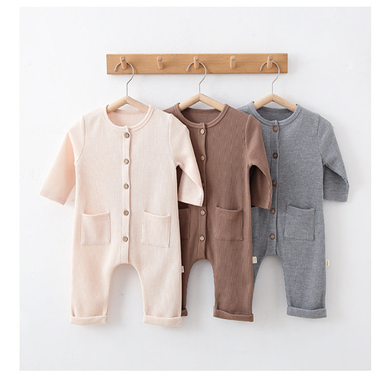 Baby Unisex Solid Color Waffle Jumpsuits Wholesale 220805147