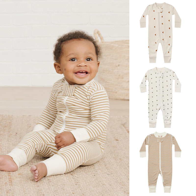 Baby Unisex Striped Plant Print Jumpsuits Wholesale 220805157