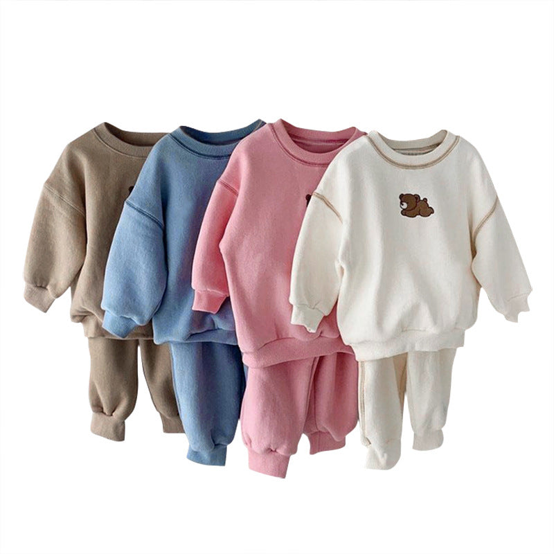 2 Pieces Set Baby Kid Unisex Sports Cartoon Embroidered Hoodies&Swearshirts And Solid Color Pants Wholesale 220805198