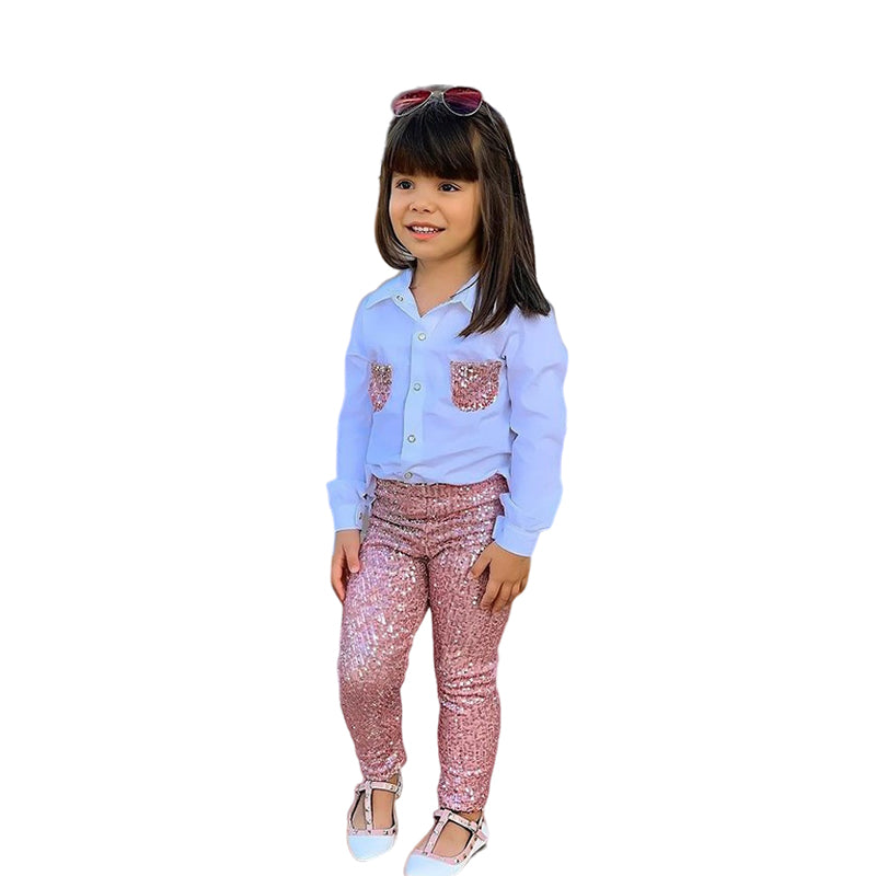 2 Pieces Set Baby Kid Girls Color-blocking Blouses And Solid Color Pants Wholesale 220805365