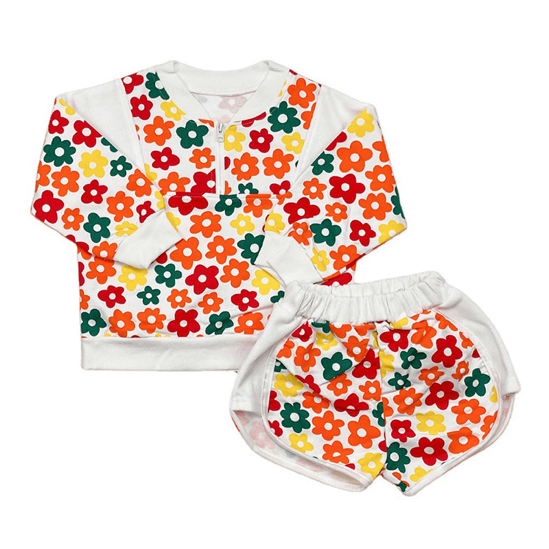 2 Pieces Set Baby Kid Girls Flower Print Tops And Shorts Wholesale 220805381