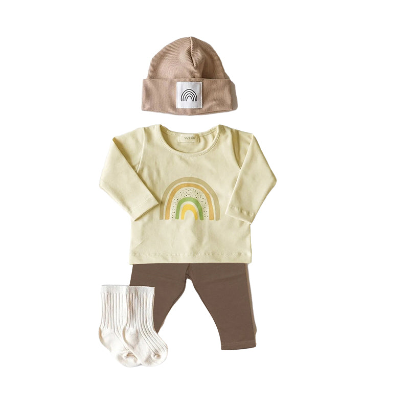 2 Pieces Set Baby Boys Rainbow Cartoon Print Tops And Solid Color Pants Wholesale 220805382