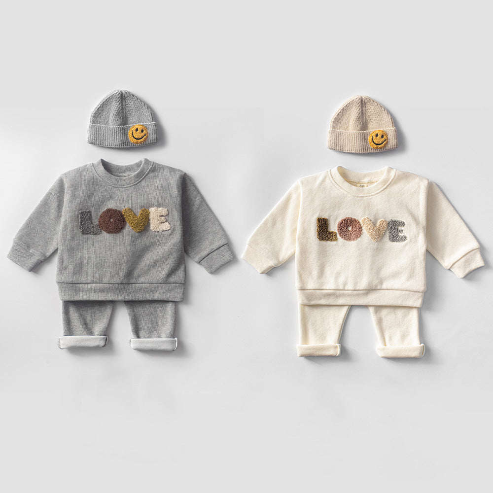 2 Pieces Set Baby Boys Letters Hoodies Swearshirts And Solid Color Pants Wholesale 220805417