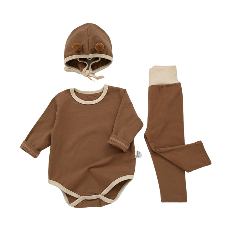 3 Pieces Set Baby Unisex Solid Color Rompers Pants And Hats Wholesale 22080544