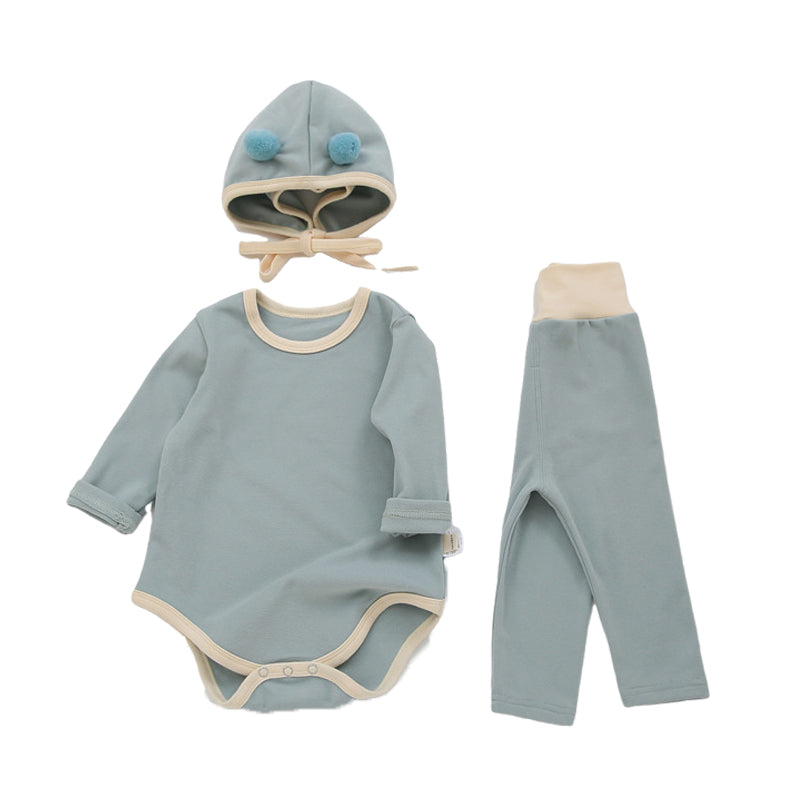 3 Pieces Set Baby Unisex Solid Color Rompers Pants And Hats Wholesale 22080544