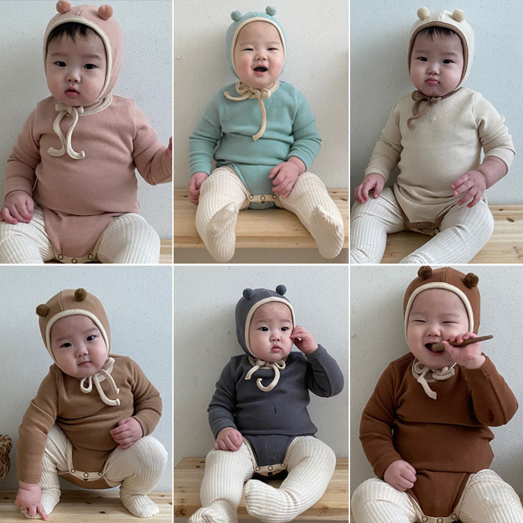 3 Pieces Set Baby Unisex Solid Color Rompers Pants And Hats Wholesale 22080544