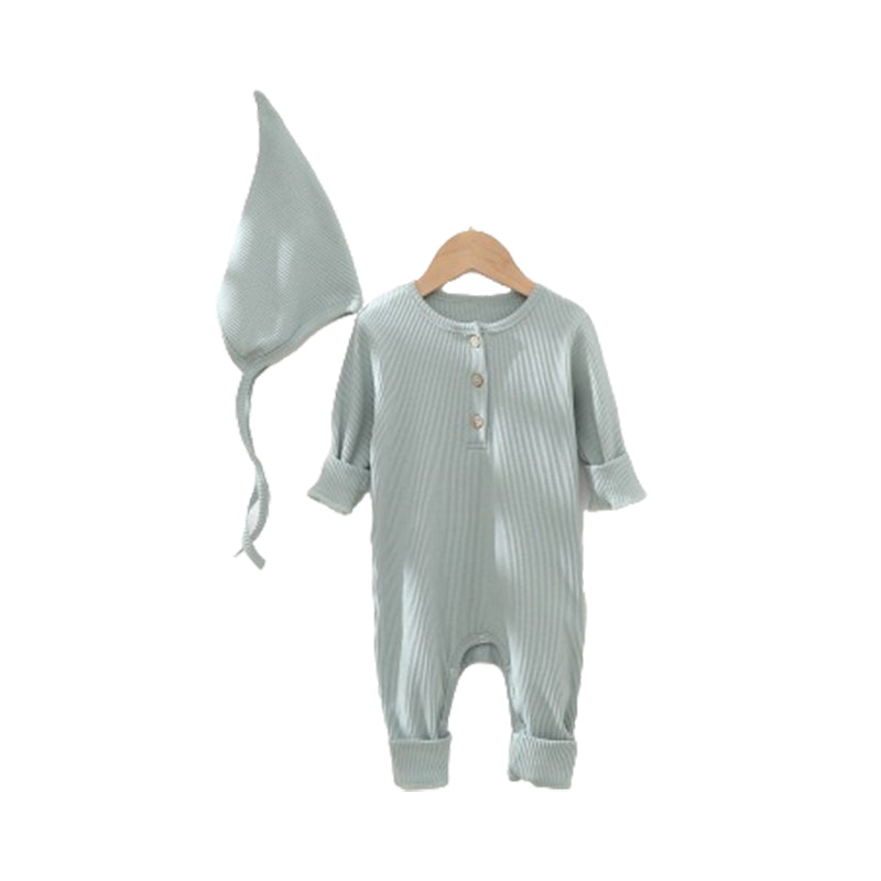 Baby Unisex Solid Color Muslin&Ribbed Jumpsuits Hats Wholesale 22080545