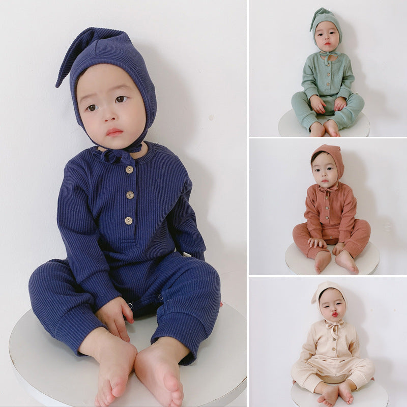 Baby Unisex Solid Color Muslin&Ribbed Jumpsuits Hats Wholesale 22080545