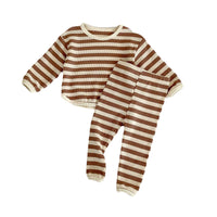 Load image into Gallery viewer, 2 Pieces Set Baby Kid Unisex Solid Color Striped Tops And Pants Wholesale 220805478
