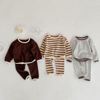 Load image into Gallery viewer, 2 Pieces Set Baby Kid Unisex Solid Color Striped Tops And Pants Wholesale 220805478
