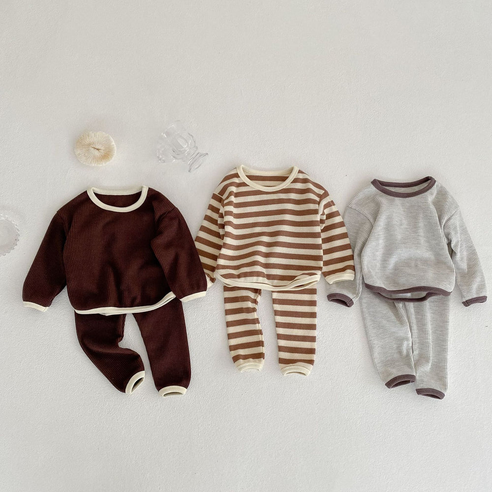 2 Pieces Set Baby Kid Unisex Solid Color Striped Tops And Pants Wholesale 220805478