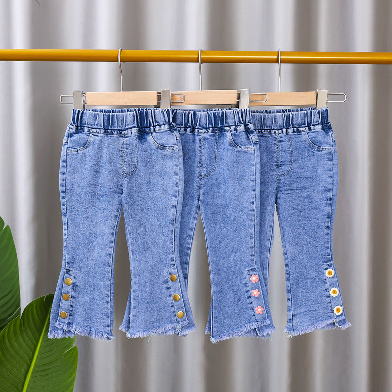 Baby Kid Girls Solid Color Flower Pants Jeans Wholesale 220805501