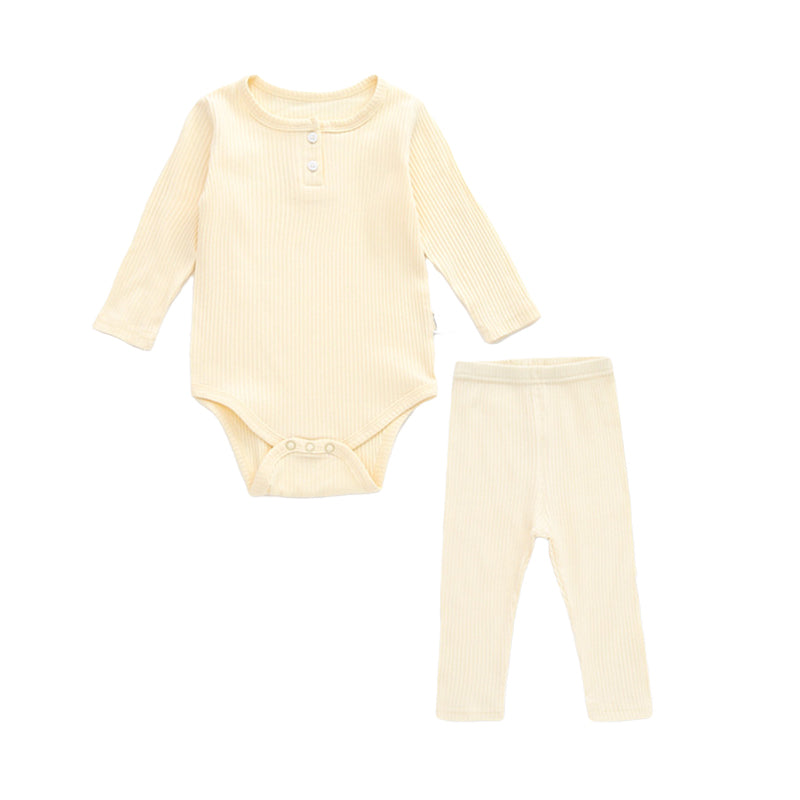 2 Pieces Set Baby Unisex Solid Color Muslin&Ribbed Rompers And Pants Wholesale 22080569