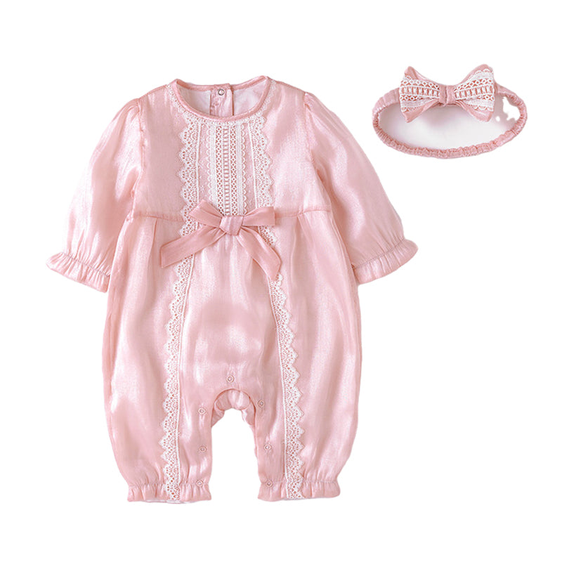 Baby Girls Bow Lace Jumpsuits Wholesale 22080952