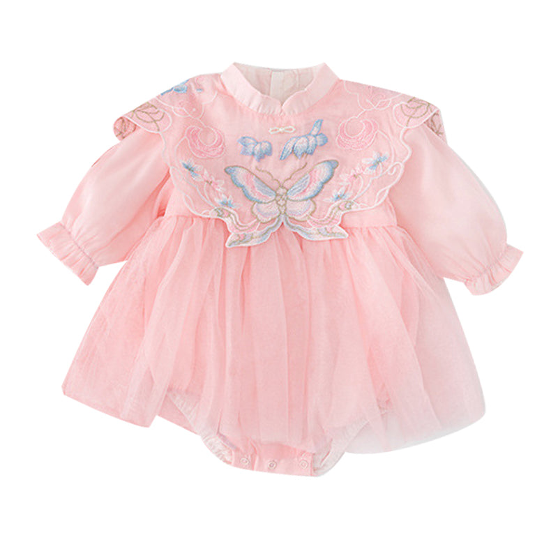 Baby Kid Girls Butterfly Embroidered Rompers Dresses Wholesale 220809606