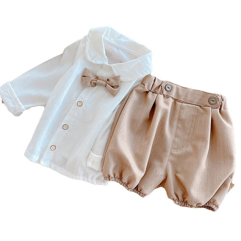 2 Pieces Set Baby Kid Boys Birthday Party Bow Shirts And Solid Color Shorts Wholesale 22080989
