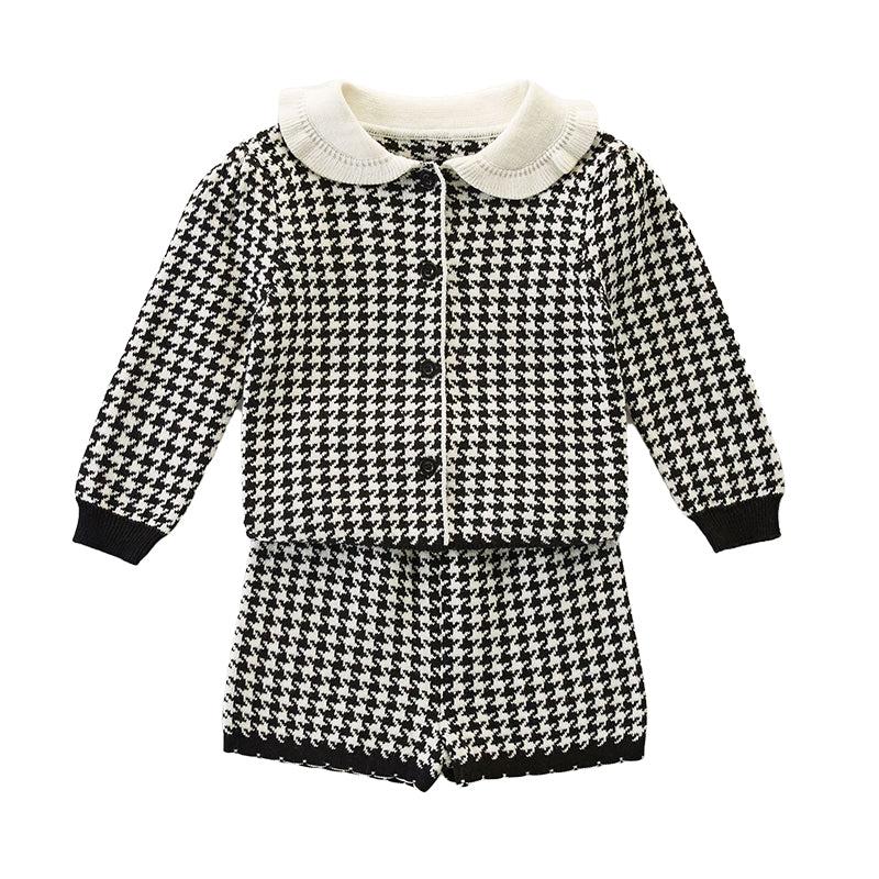 2 Pieces Set Baby Kid Girls Houndstooth Jackets Outwears And Shorts Wholesale 220811115