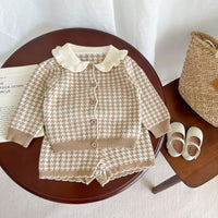Load image into Gallery viewer, 2 Pieces Set Baby Kid Girls Houndstooth Jackets Outwears And Shorts Wholesale 220811115
