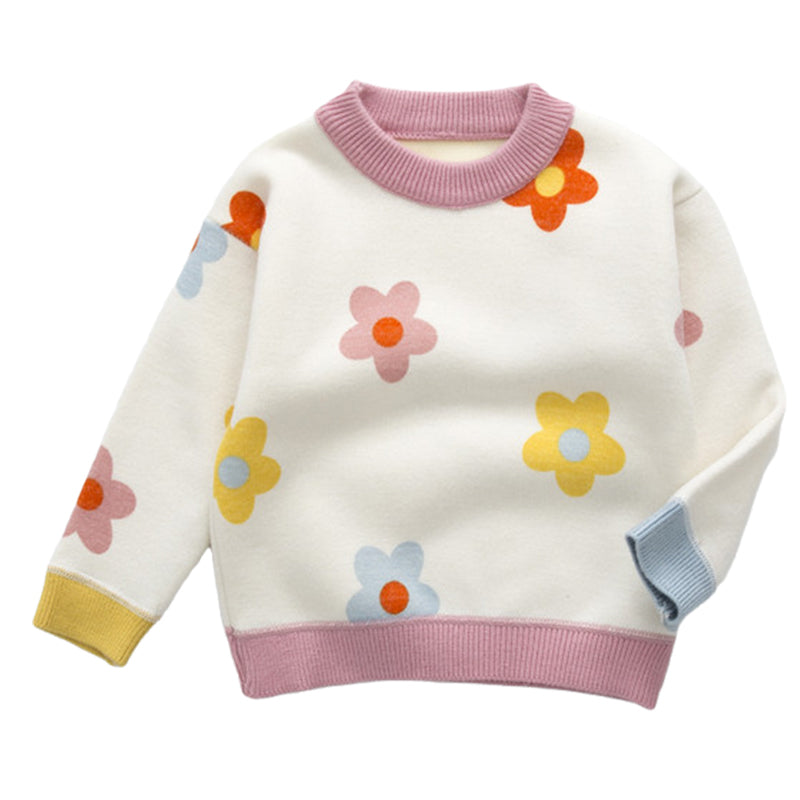 Baby Kid Girls Color-blocking Flower Crochet Sweaters Wholesale 22081113