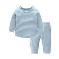 Load image into Gallery viewer, 2 Pieces Set Baby Kid Unisex Solid Color Muslin&amp;Ribbed Tops And Pants Wholesale 22081121
