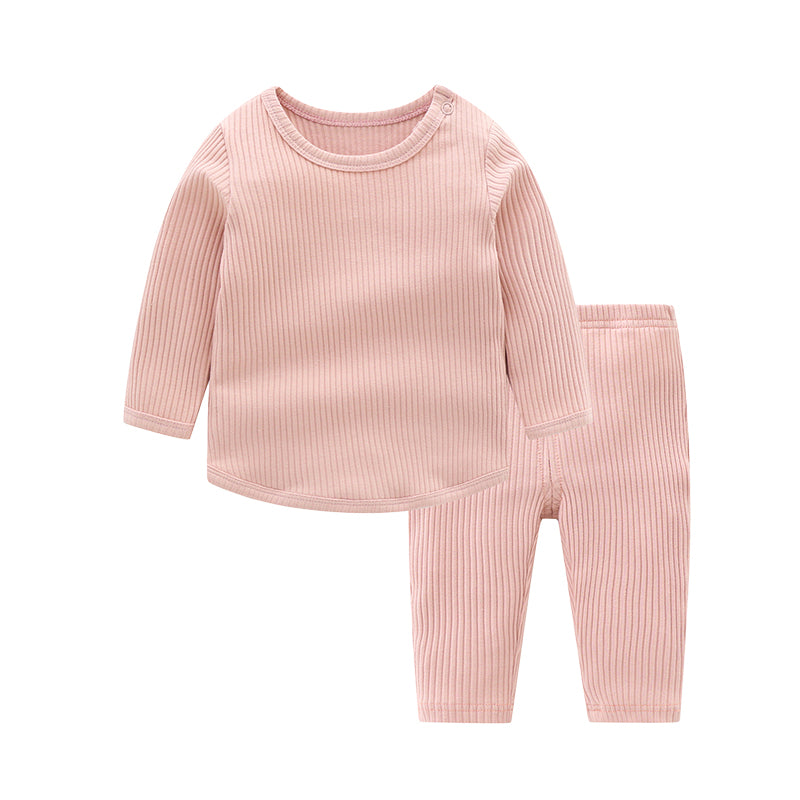 2 Pieces Set Baby Kid Unisex Solid Color Muslin&Ribbed Tops And Pants Wholesale 22081121
