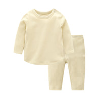 Load image into Gallery viewer, 2 Pieces Set Baby Kid Unisex Solid Color Muslin&amp;Ribbed Tops And Pants Wholesale 22081121
